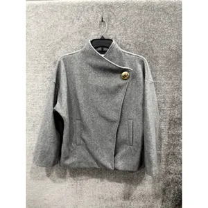 Zara Women Short Coat S Gray Asymmetric High Neck Gold Button Felted Jacket thumbnail 5