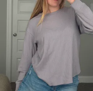 Uniqlo oversized Ribbed Long Sleeve waffle knit lavender shirt thumbnail 2