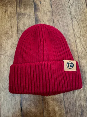 Red Knit Beanie with Logo Patch thumbnail 3