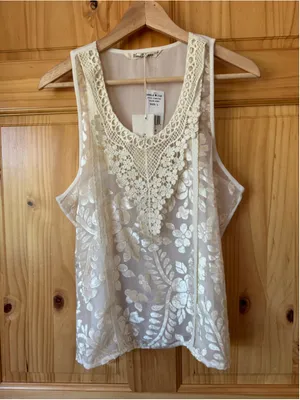Vanilla Star Floral Mesh and Crochet Sheer Tank Top size medium thumbnail 2