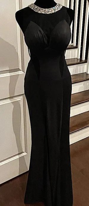 Faviana Black Formal/Prom Dress. Beaded Neck. Mesh‎ Cutouts. Fitted size 2 thumbnail 1