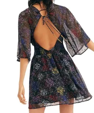 EUC Free People Anna Open Back Dress Black Floral Size Medium thumbnail 1