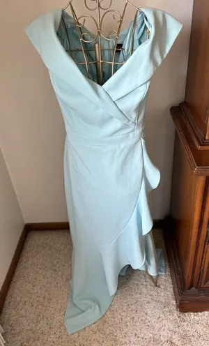 Xscape Light Blue Off Shoulder Ruffle Formal Gown Plus Size 16 Evening thumbnail 1