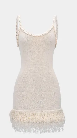 Knit Fringe Braided Backless Slip Dress thumbnail 1