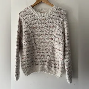 Altar’d State Lovely‎ Lash Cable Sweater Crewneck Pullover White Multicolor Soft thumbnail 2