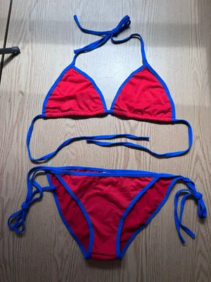 B45 New Womens AMI Sexy 2Pc Red Blue String Bikini Set Cheeky size Large thumbnail 1