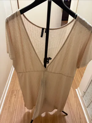 Light beige V-Neck Pleated Midi Dress thumbnail 1