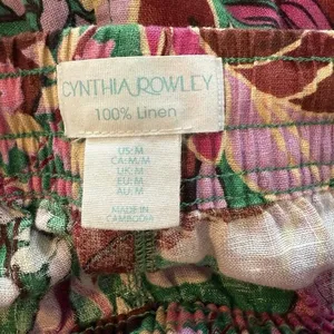 100% Linen Cynthia Rowley Palazzo Pant MED 30x28 Tropical Floral‎ Flowy Loose thumbnail 7