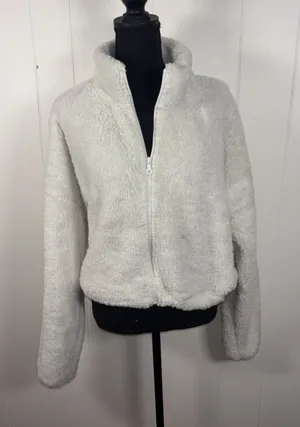 OFFLINE by Aerie Women's‎ Xl White Fleece Zip-Up Teddy Jacket Cropped * thumbnail 1