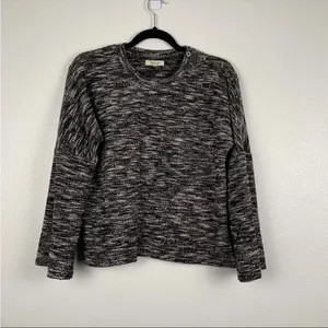 Madewell Womens Button‎ Shoulder Wide Sleeve Black Marbled Sweater thumbnail 3