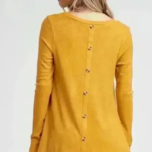 White Birch 9. Mustard Thermal Top with Sequin Pocket and‎ Buttons thumbnail 2