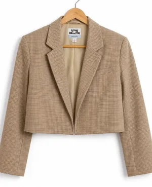 Future Collective tan wool plaid cropped blazer equestrian preppy fall jacket M Size M thumbnail 1