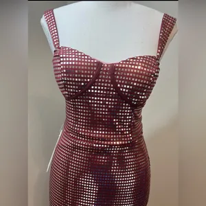 #730 Burgundy & Silver Square Sequins Mini BodyCon Dress - Size 0 (XS) thumbnail 3