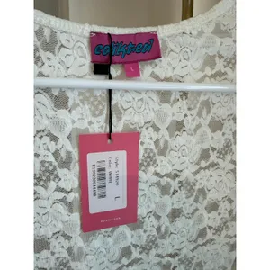Edikted NWT Zoey Two Piece Bodysuit Women's Large White Sheer Lace Long Sleeve thumbnail 5