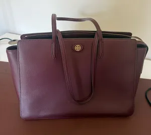 Tory Burch Burgundy Leather Tote thumbnail 1