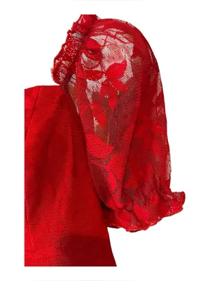 SBetro Plus 1XL Red Lace Overlay Puff Sleeve Sweetheart Mini Dress Coquette NWT thumbnail 5