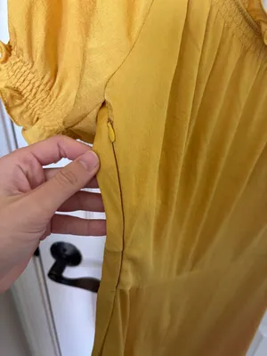 Current Air Anthropologie yellow midi dress with ruffle sleeves and tie detail, size S thumbnail 5