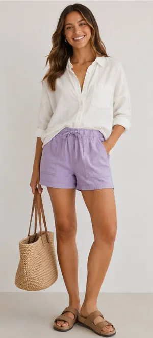 LOFT Lavender Drawstring Shorts in Cotton thumbnail 1