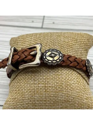 Vintage Brighton Southwestern Western Concho Braided Brown Leather Bracelet 9" thumbnail 13