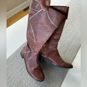 Vintage 90s Y2K Dolls Cognac Brown Genuine Leather Silver Trim Knee High Boots thumbnail 6