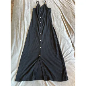 Aerie Ribbed Knit Button‎ Front Midi Dress Black Sleeveless Small thumbnail 2