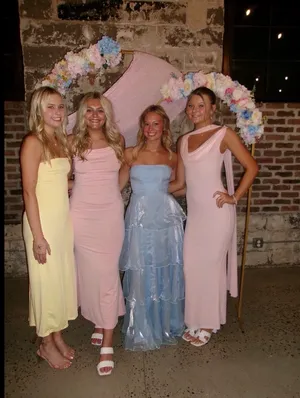 Lucy in the Sky Long blue tiered strapless dress thumbnail 2