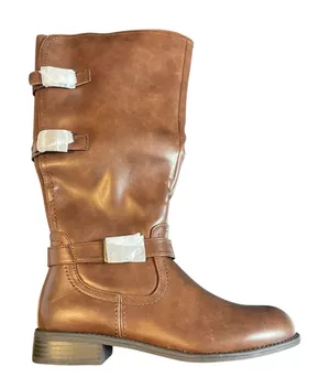 Burudani‎ Brown Oily Tall Riding Boots Triple Buckle Side Zip US 9 New In Box thumbnail 1