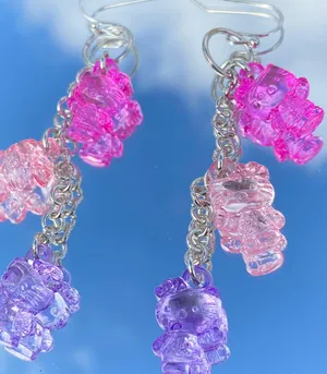 Handmade Kitty Kawaii dangle earrings Y2k NEW 💚 thumbnail 2