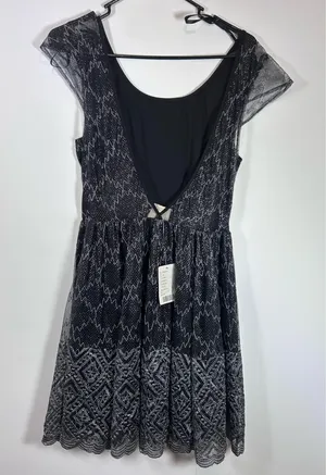 Pins & Needles Size 6 Black Silver Metallic Lace Fit and Flare Mini Dress thumbnail 2