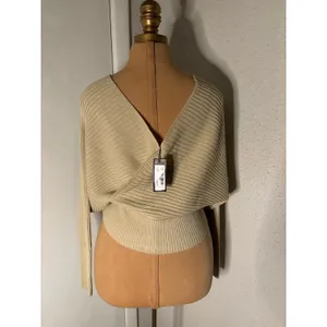 PrettyLittleThing Stone Wrap Off Shoulder Jumper Sweater M NEW Cozycore Comfy thumbnail 2
