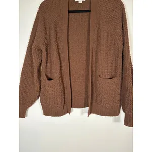 American Eagle Cardigan Sweater Brown Popcorn Waffle Knit Open Front Warm Small thumbnail 3