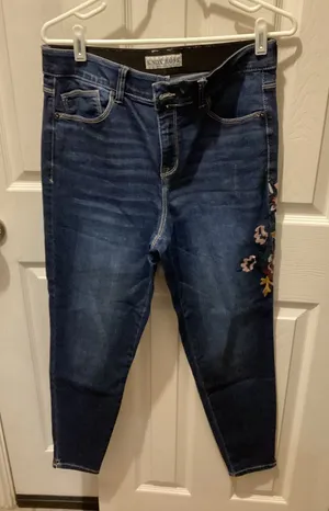 Knox Rose Blue Skinny Jeans with Side Floral Embroidery thumbnail 1