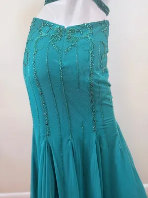 Y2K Sean Collection Beaded Teal Green Cutout Mermaid Trumpet Gown Sz 6 thumbnail 12