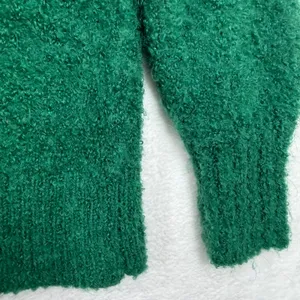 Aerie XS Sweater Green V-Neck Fuzzy Boucle Knit Pullover Relaxed Cozy Winter thumbnail 4