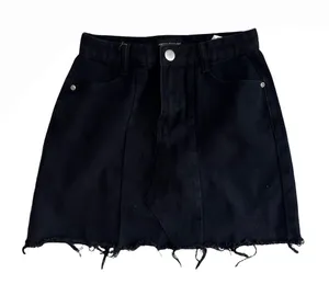 PrettyLittleThing Black Frayed Hem Denim Mini Skirt thumbnail 1