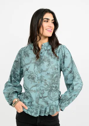 Ivy Jane Toile Ruffle Hem Cotton Blouse – Small thumbnail 1