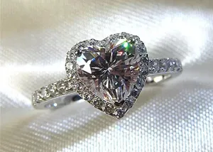 1.5ct heart shape halo 4.5 5 6 7 8 9 10 Diamond Cz Silver 925 thumbnail 1