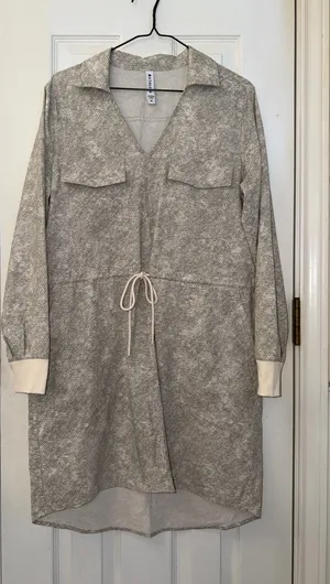 Athleta Zuma Printed Shirtdress in Viper Gray and Ivory thumbnail 1