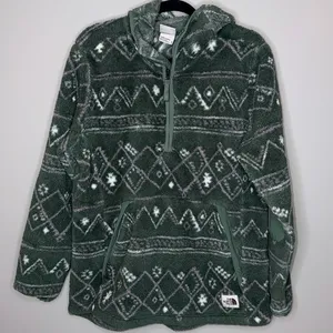 The North Face Campshire Womens XL Green White Fleece 1/4 Zip Hooded Pullover thumbnail 1
