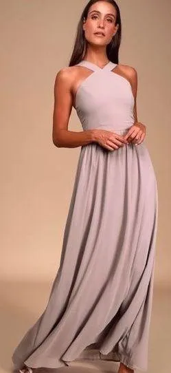 LuLu’s Air of Romance Dusty Lavendar Taupe Maxi Dress S thumbnail 1