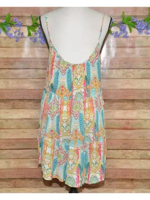 Elan Ibiza Tiered Mini Sun Dress Size M Sleeveless Colorful Paisley Boho Rayon thumbnail 6