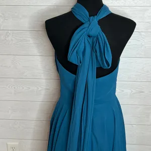 Teal Chiffon Halter High Low Bridesmaid Formal Dress Sz 5 thumbnail 7