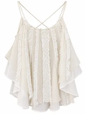 The Addison Story for Anthropologie White Silk Lace Boho Tank Top 🤍 thumbnail 1