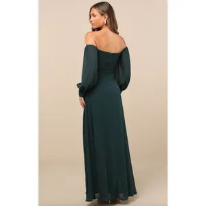 Lulus Feel the Romance Emerald Green Of The Shoulder Maxi Dress Formal L NWT thumbnail 2