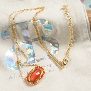 New Alicia Bonnie Kelly Gold Fiery Coral Pendant Necklace thumbnail 3