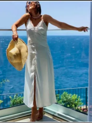 Zara White Satin Lace-Trim Slip Dress thumbnail 3