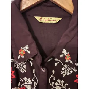 April Cornell tunic blouse Large embroidery brown fall Cottagecore boho Vintage thumbnail 10