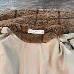 Fair Haven Plush Faux Fur Winter Sweater Coat Size Large Checkered plaid brown thumbnail 8