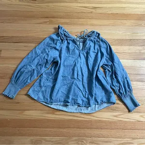 Old Navy Chambray Peasant Top Womens XXL Blue Boho Cottagecore Western Cotton thumbnail 2