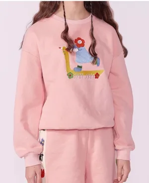 Kina & Tam Pink Embroidered Scooter Girl Organic Cotton Sweatshirt‎ Small thumbnail 1